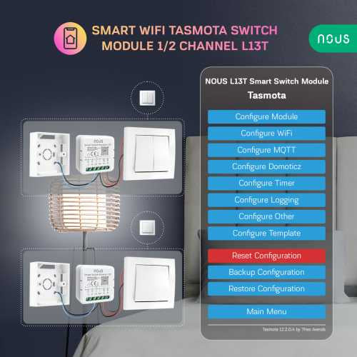 Releu NOUS L13T cu control WiFi cu Tasmota cu 1/2 canale 16A